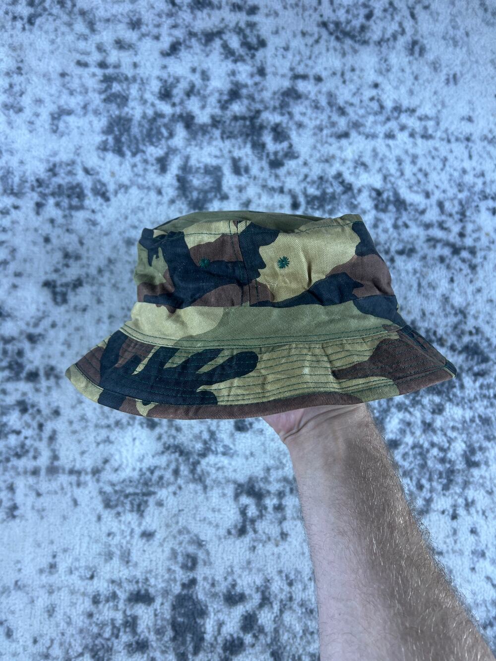 VTG Duck Bay Camo Camoflage Bucket Hat One Size Roll Up Canvas Military 90s